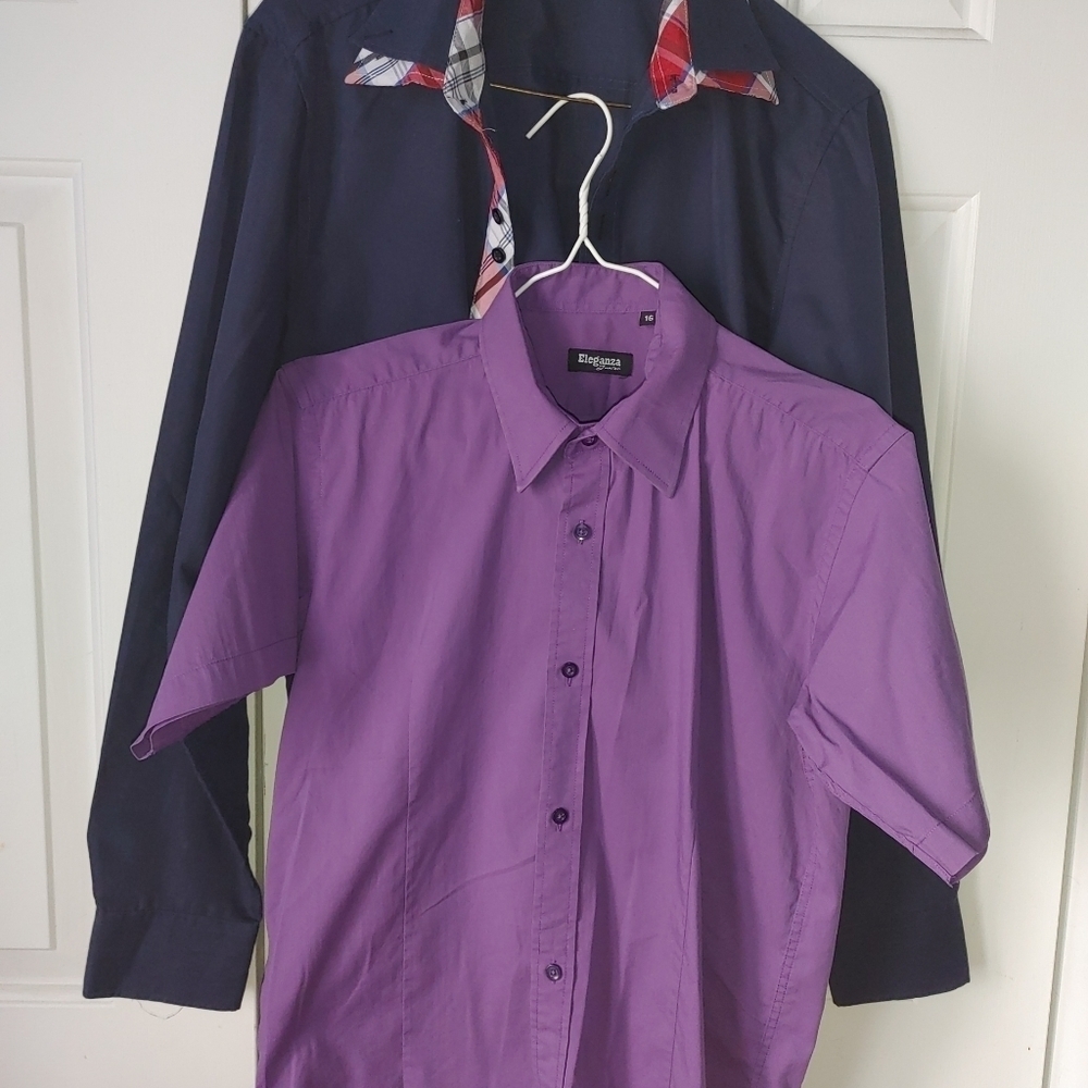 Set of 2 Teen boy‎ Dress shirt Short Long sleeve 16